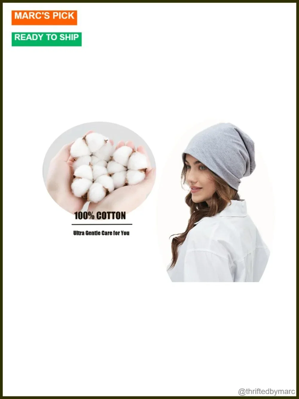 100% Cotton Beanie Slouchy Soft Skull Cap Lightweight Sleep Hat Unisex